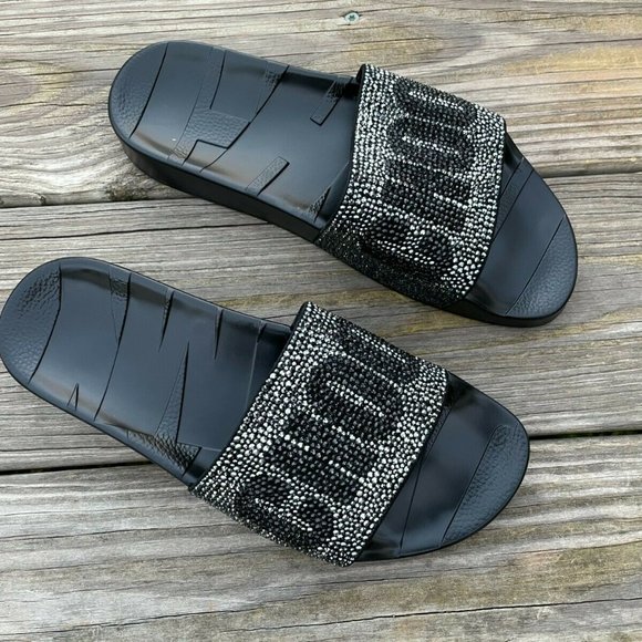 Jimmy Choo Slide Sandal Logo Crystal-Studded Rubber upper Flat Platform Italy 39 - Picture 12 of 12
